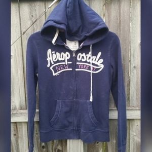 Zipup Hoodie Sweatshirt in Navy Blue, Pink & White by Aeropostale